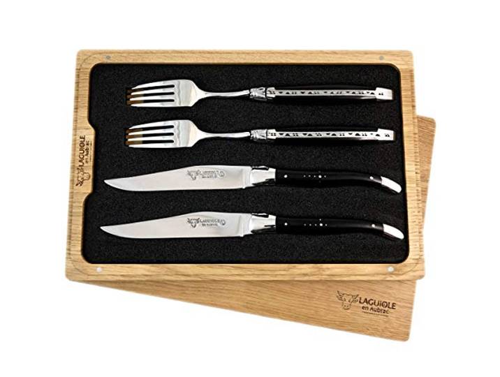 LAGUIOLE en Aubrac Premium Steakbesteck geschmiedet Set 2 Steakmesser und 2 Steakgabeln Ebenholz