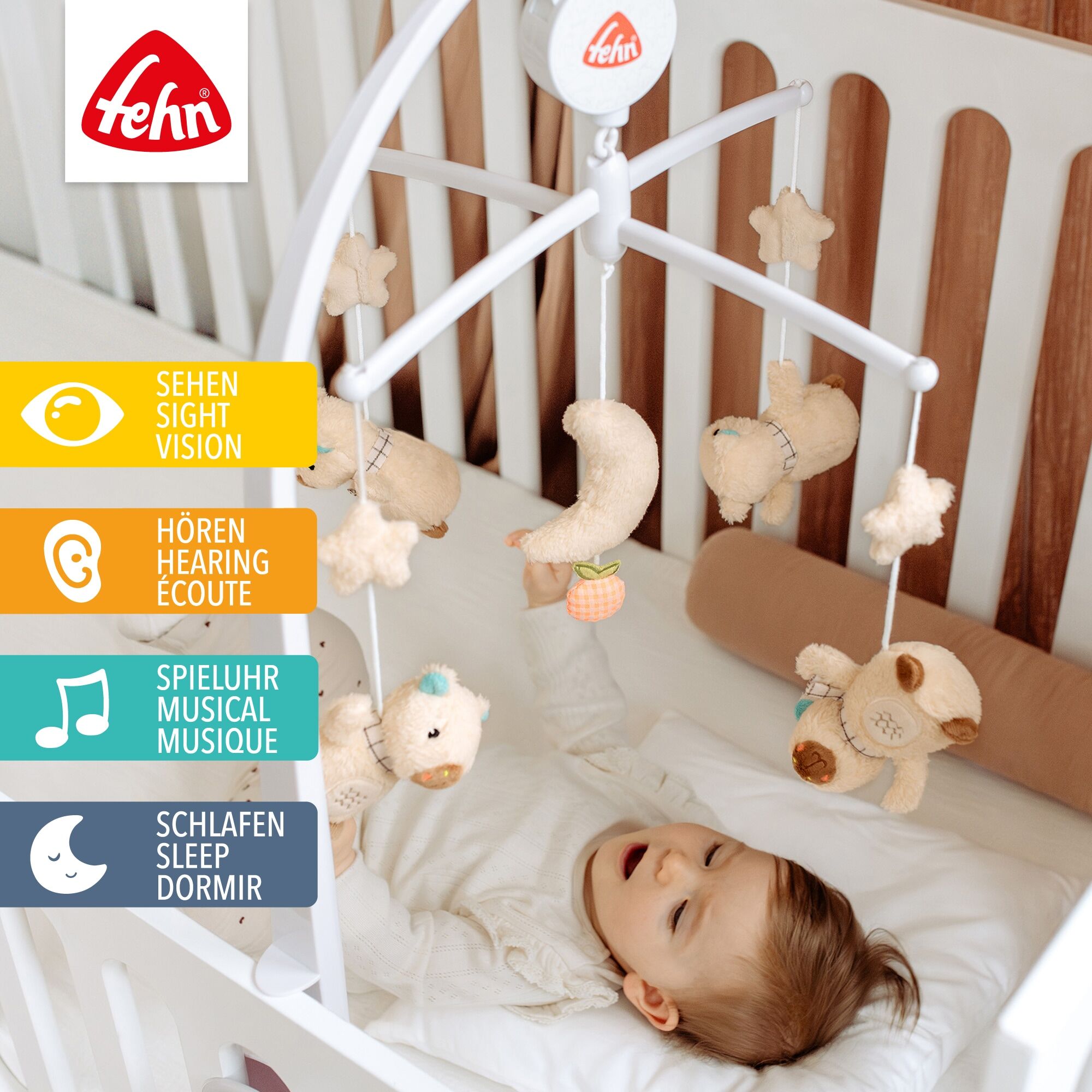 Mobile FEHN "Capybara Clara, Mobile Capybara", beige (beige, braun), Mobilés, BabyB:40cm H:65cm T:4,5cm, Plüsch, Mobile, mit Sound, B:40cm H:65cm T:4,5cm