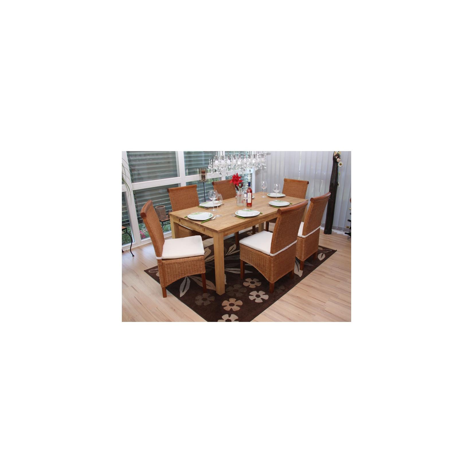 6er-Set Esszimmerstuhl Var, Korbgeflecht Mit Sitzkissen