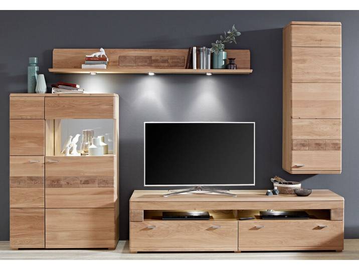 Wohnwand MIRO 4-teilig Eiche Bianco massiv / Nachbildung ca....