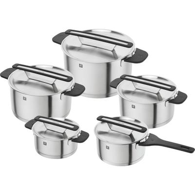 Topf-Set ZWILLING "More", silber (silberfarben), Töpfe, Stapelbar, innovativer Deckel, Kühlbleibende Griffe, Deckelhalterung