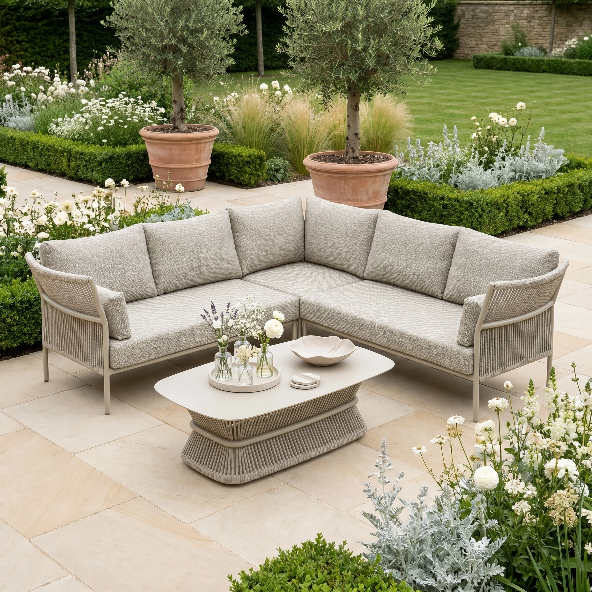 Harbour Lifestyle Salina Corner Group Set with Aluminium Table in Latte