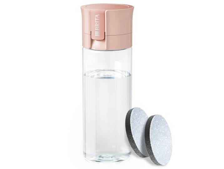 BRITA gourde filtrante Vital Abricot (0\,6 L)\, 2 filtres MicroDisc Abricot\, transportable\, réduit* certains PFAS**\, chlore et métaux. Idéal pour déplacement\, voyage\, bureau