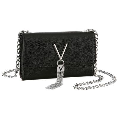 Umhängetasche VALENTINO BAGS "DIVINA", Damen, Gr. B/H/T: 17cm x 11,5cm x 4cm, schwarz, Lederimitat, Taschen Umhängetasche, Damen Handtasche, Schultertasche, Mini Bag mit Schmuckelement