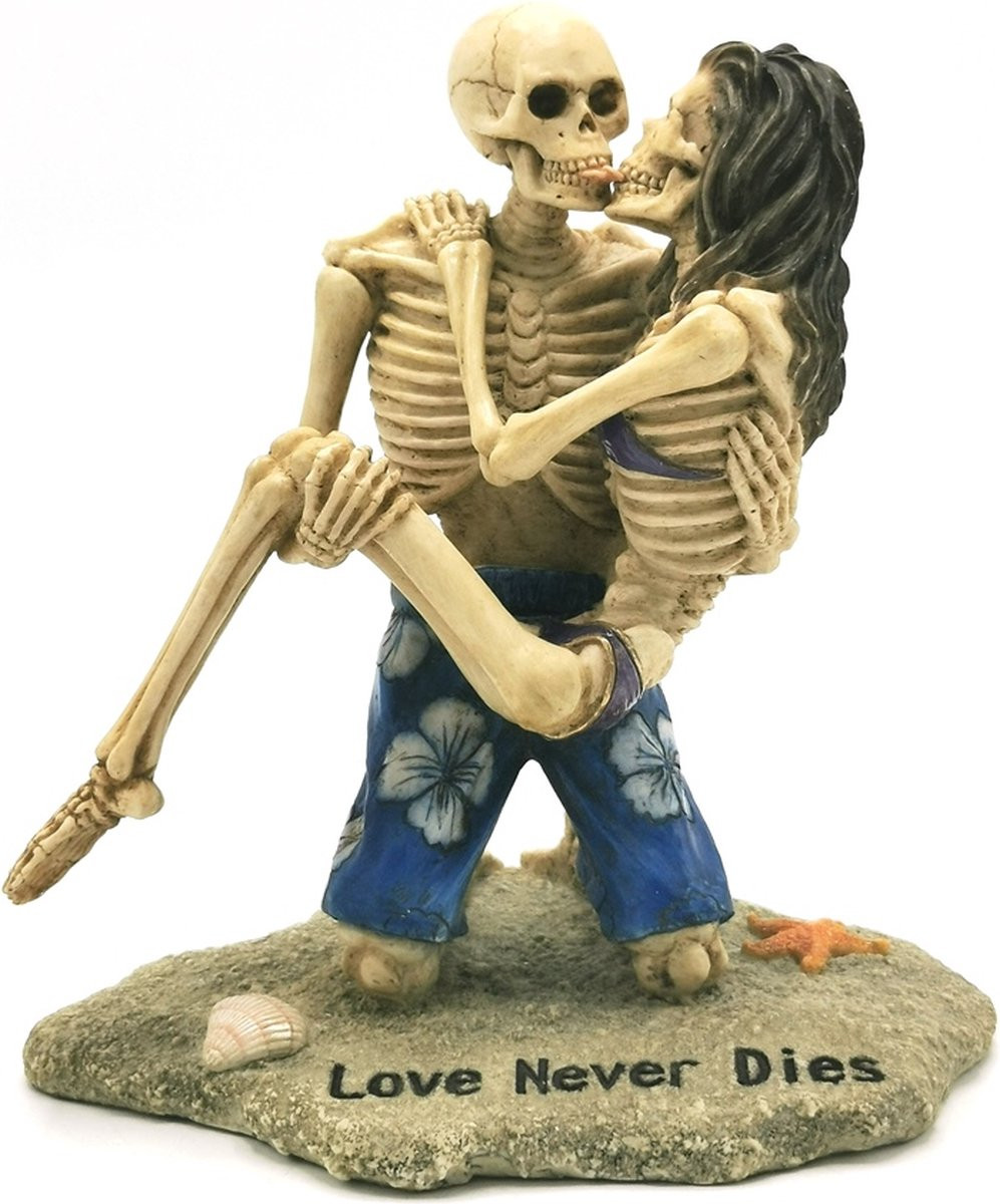 Veronese Design Love Never Dies Skeletten Beeldje - Handbeschilderd - H x B x D: 14,5 x 13,5 x 10,5 cm