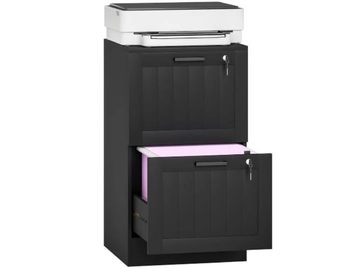 HOMCOM Caisson Bureau 2 Tiroirs Serrures 40x40x71cm Noir Meuble Rangement Bureau\, Barres de Suspension Réglables pour Documents\, Caisson de Rangement Compact pour Travail ou Chambre