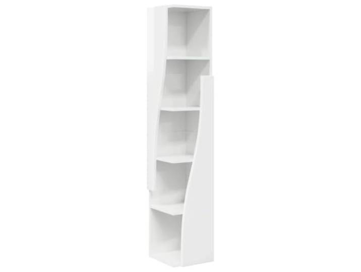 HKTMGDNG Eckschrank Hochglanz Weiß 27,5x27x140cm Holzwerkstoff Platzsparendes Eckregal mit 5 offenen Fächern für Wohnzimmer und Schlafzimmer. Stabile Wandmontage gegen Umkippen.