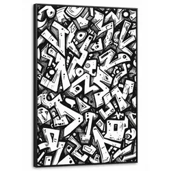 LEINWAND Bilder mit Rahmen - Formen - Buchstaben - Graffiti - Schwarz - 80x120