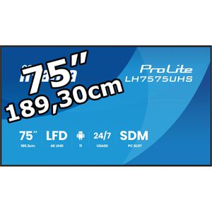 Iiyama Digital-Signage ProLite LH7575UHS-B2AG, 75 Zoll, 4K UHD 3840 x 2160 Pixel, 24/7 Betriebszeit