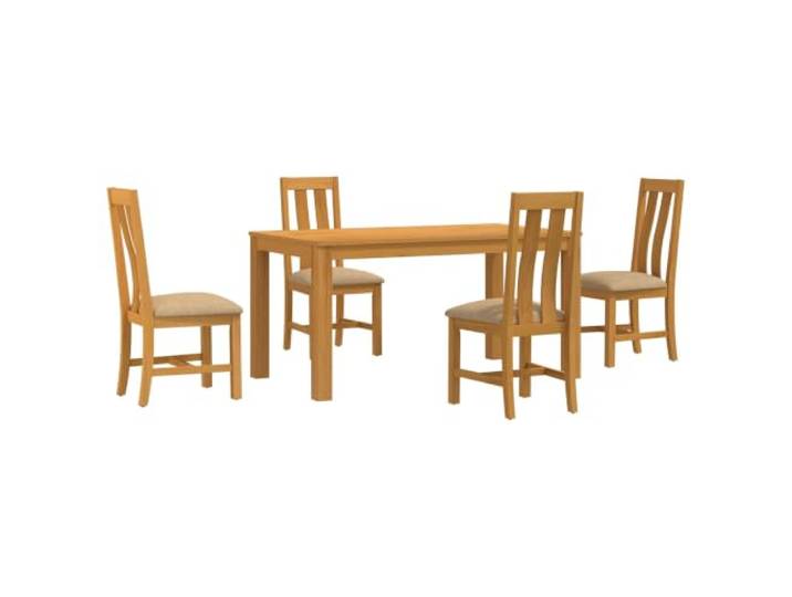KTHLBRH 5-teiliges Esszimmer-Set, beige, aus massivem Eichenholz, mit Massives Eichenholz, Stühle mit Schaumstoff, quadratische Beine, einfache Montage, Pflege mit feuchtem Tuch