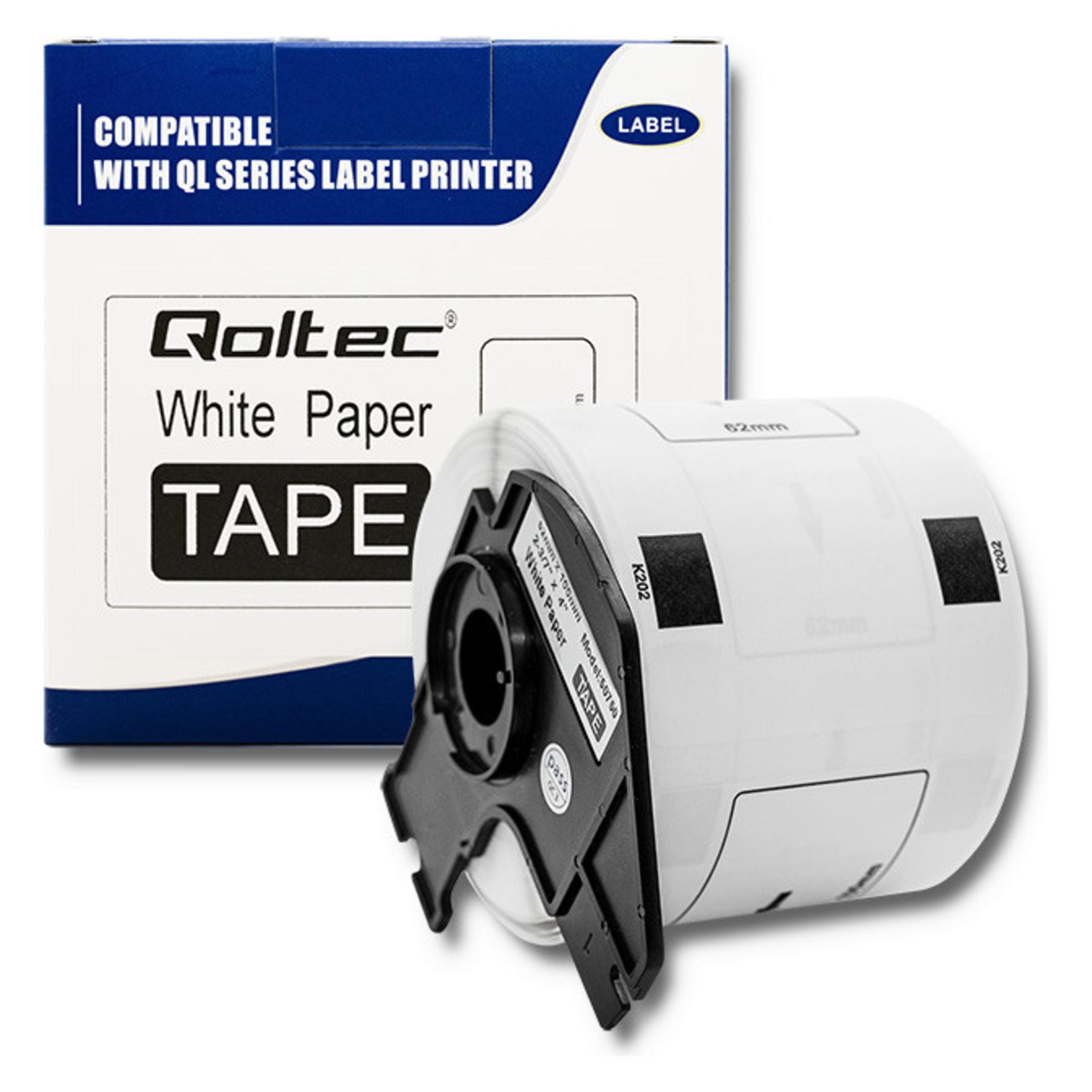 Qoltec Taśma do BROTHER DK-11202 | 62mm x 100mm | 300 etykiet | Biała / Czarny nadruk | Rolka z uchwytem (6.20 cm, Schwarz, Weiss) (50750)