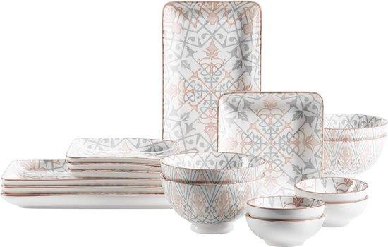 Famanu Grau Rosa porseleinen snackset, 16-delig, voor 4 personen