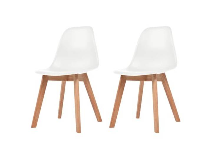 KGHFDVB 2 Esszimmerstühle Weiß Kunststoff mit Massivholzbeinen Ergonomische Sitzform, schmutzabweisend, pflegeleichte Oberfläche, robuste Holzkonstruktion, einfache Montage