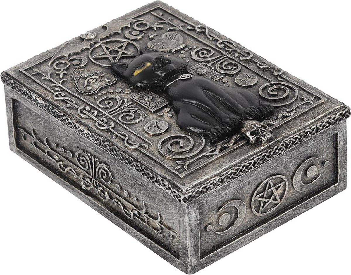 Something Different Decoratieve opbergdoos Black Cat zilverkleurig