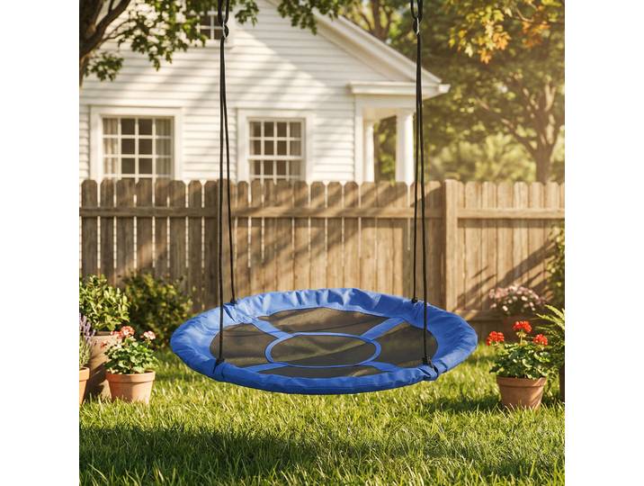 Outsunny Balançoire Nid Ø110cm Métal/Oxford Bleu