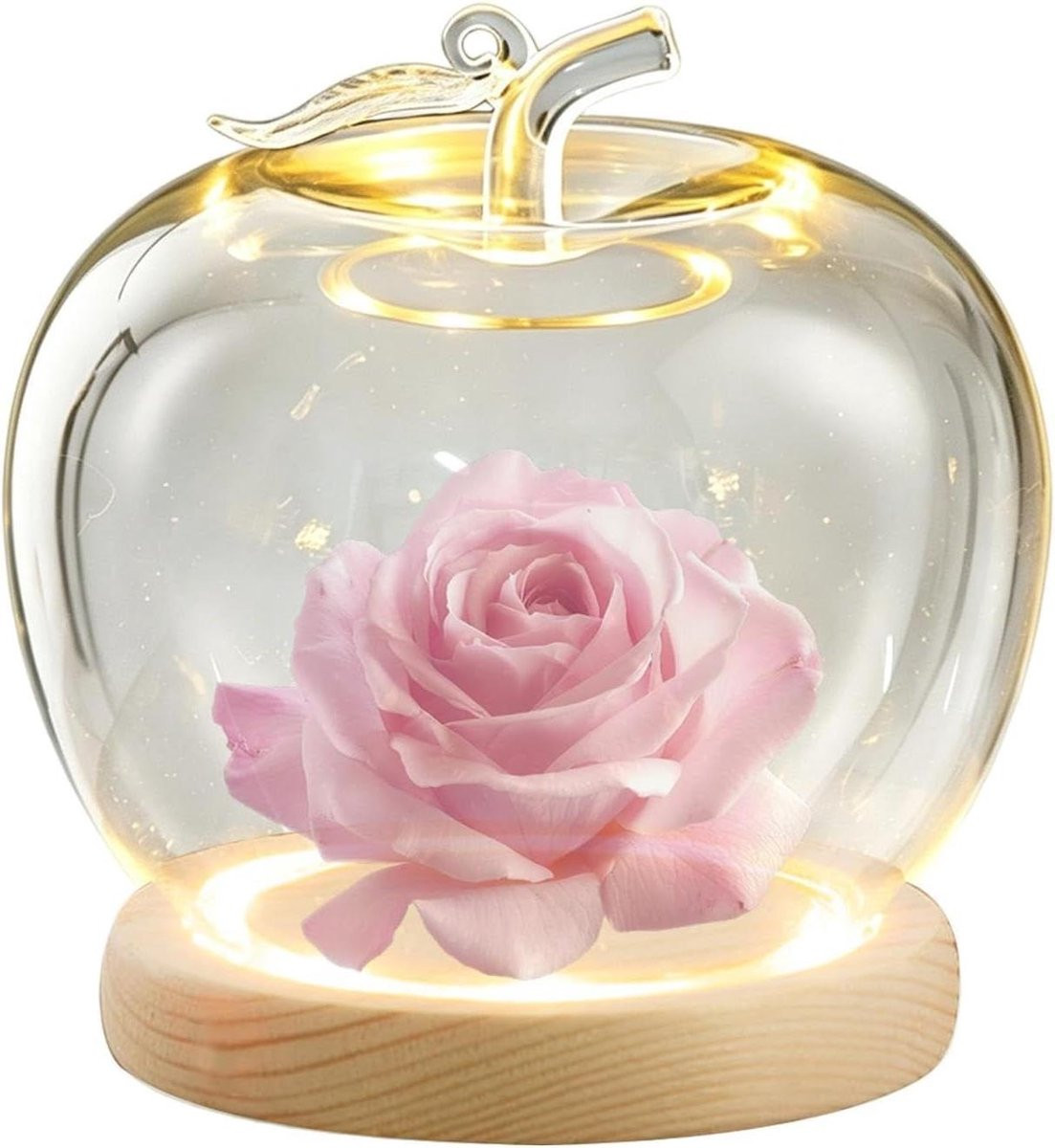 Glazen stolp met houten voet voor sieraden en decoratie