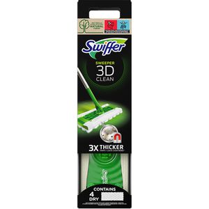 Swiffer Bodenwischer 3D Clean, Starterset, Flachwischer 26cm mit 4 Staub- & 2 Feuchttücher
