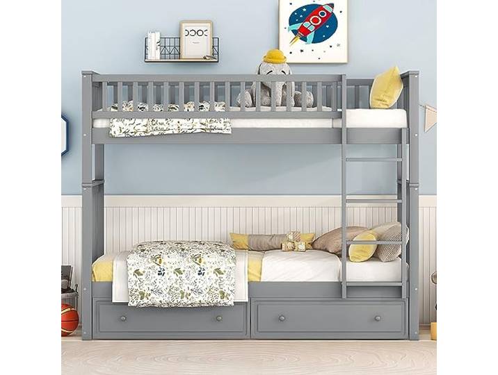 Moimhear 90x200cm Etagenbetten, Kinderbetten,Funktionelle Betten, Etagenbett mit Schubladen, Cabrio-Betten (Grau)
