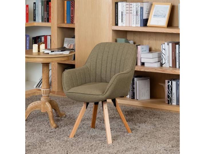 MEUBLES COSY Fauteuil de Bureau Rotatif Tissu Vert et Pied en Bois de Hêtre Style Scandinave CARSON