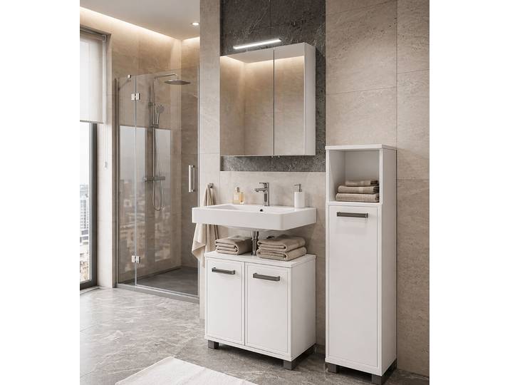 Meuble midi Adana 30 x 111 x 33cm Blanc/Blanc