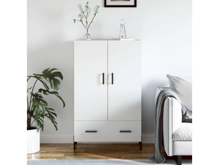 HEFZGDB Modernes Sideboard mit Stauraum: Weißes Highboard mit Metallbeinen aus Holzwerkstoff für Wohnzimmer – Stabiles Sideboard mit Wandhalterung