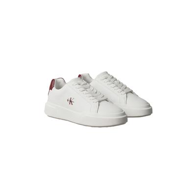 Plateausneaker CALVIN KLEIN JEANS "CHUNKY CUPSOLE LACEUP LTH", Damen, Gr. 40, Synthetik Textil, weiß (weiß, dunkelrot), Leder, Lederimitat, unifarben mit Farbeinsatz, Schuhe Plateausneaker, Schnürschuh, Halbschuh mit CK-Logoprägung