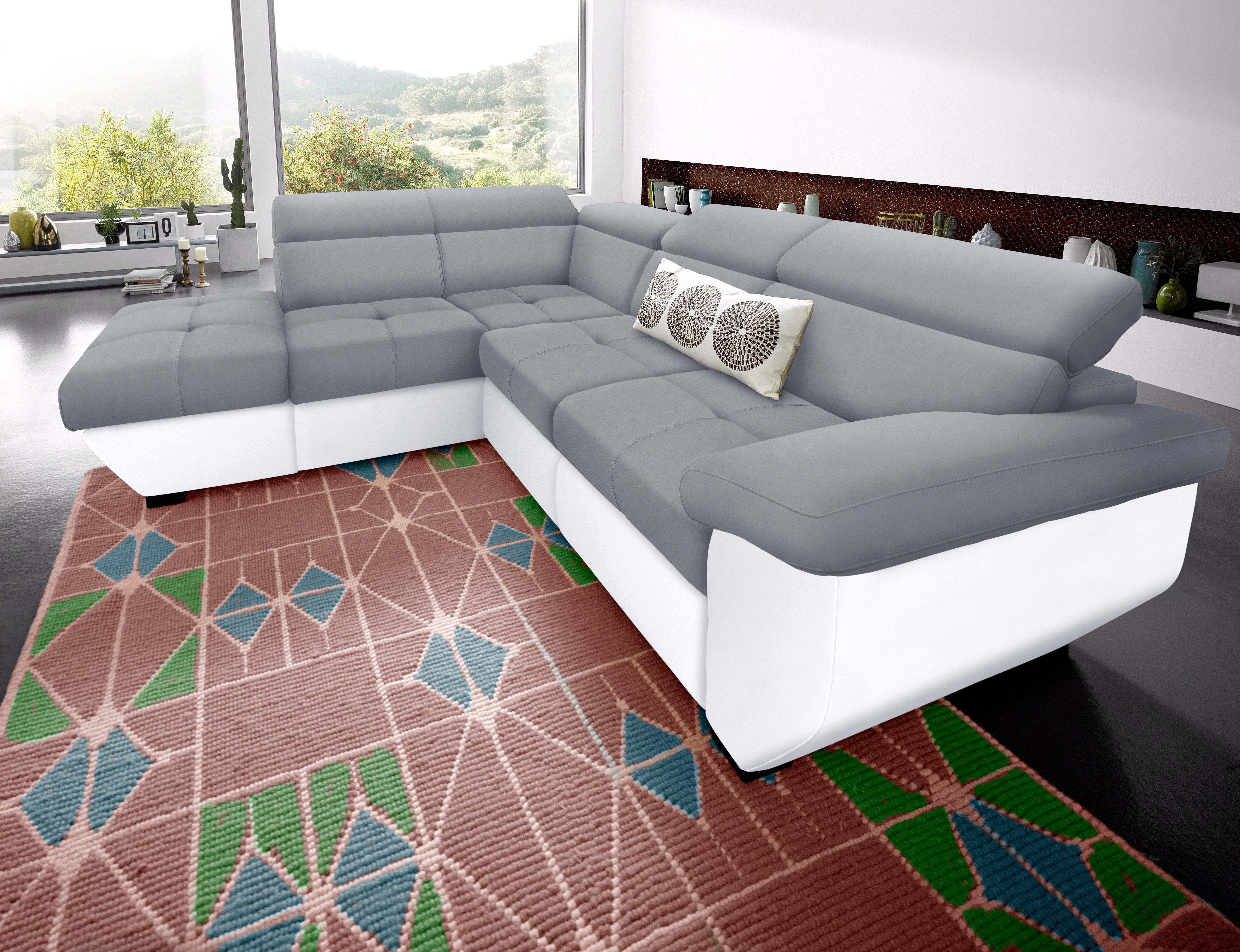 Ecksofa COTTA "Speedway L-Form, B: 262cm, moderne Couch, bequeme Wellenunterfederung", grau (weiß, grau), B:262cm H:79cm T:102cm, Kunstleder SOFTLUX / Struktur (100% Polyester);Edles Flachgewebe (100% Polyester) / Feine Struktur (100% Polyester);Kunstlede