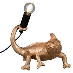 Tischleuchte Chamäleon gold Beistelllampe Retro Tierfigur Tischlampe gold, Kabelschalter, E14 Fassung, LxBxH 14x24,5x22 cm