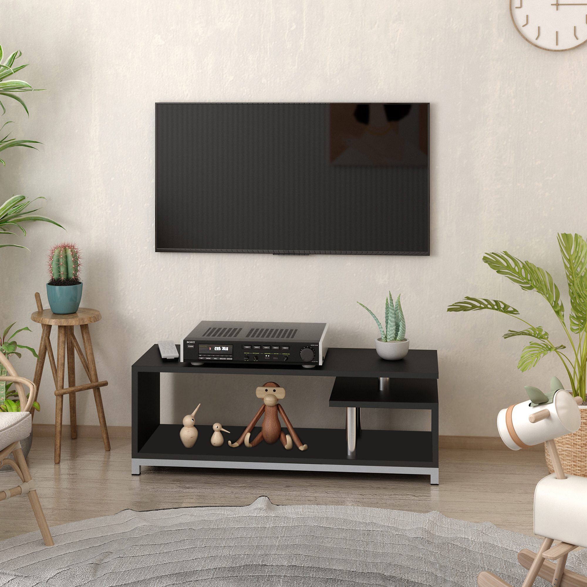 Homcom Mobile Porta tv design unico in Legno, Salotto Ingresso Supporto da tavolo TV Nero Aosom