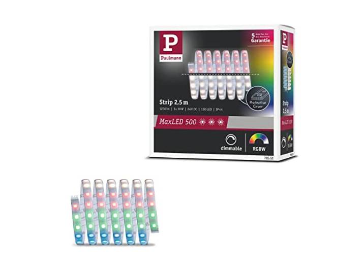 Paulmann MaxLED 500 LED Strip RGBW 2,5m IP44 30W 3000K Silber Einzelstreifen, Farbwechsel RGBW, Beschichtung schützt vor Spritzwasser, nach Bedarf kürzbar, selbstklebend
