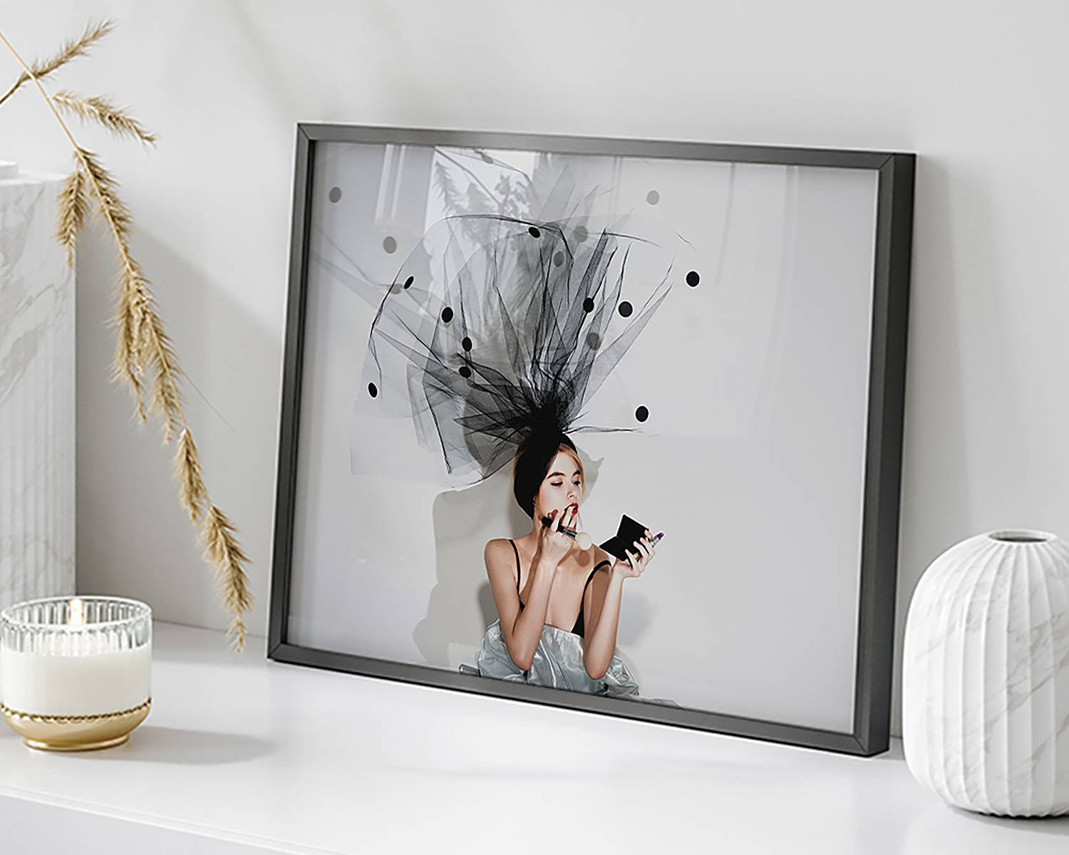 home24 Wanddecoratie Putting On My Make Up, Multicolour, Acrylglas en Gelakt Massief Hout