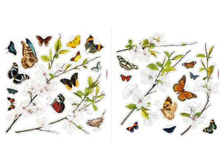 Komar - Windowsticker CHEERFUL - 31 x 31cm - raamdecoratie, raamsticker, raamfolie, vlinders, vlinders, vlinders, bloemen, takken - 16006