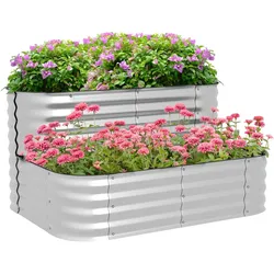 Outsunny Hochbeet Metall, 2-Stufiger Blumenkasten, Pflanzkasten mit Schrauben