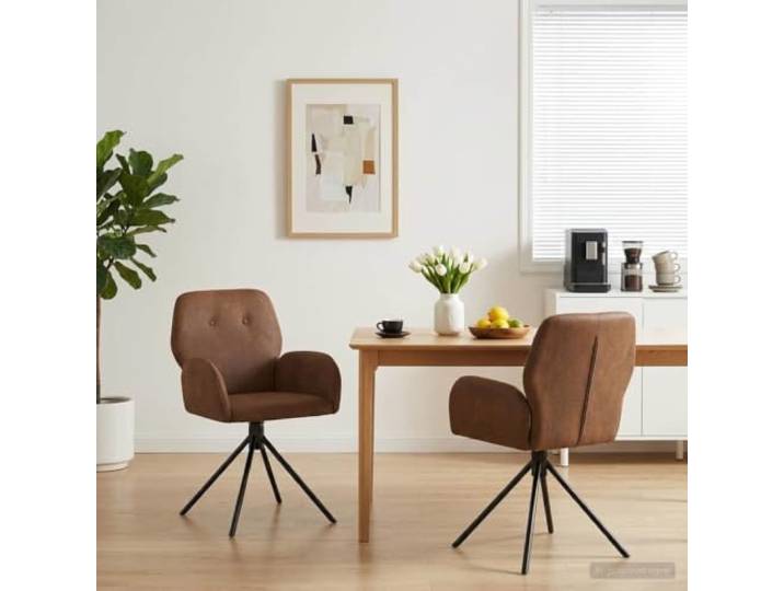 NLQMSU Esszimmerstühle, drehbar, Kunstleder, Braun, 2 Stück Solide Metallbasis, atmungsaktives Polyester, geneigte Rückenlehne, Armlehnen, klares Design, zeitgenössische
