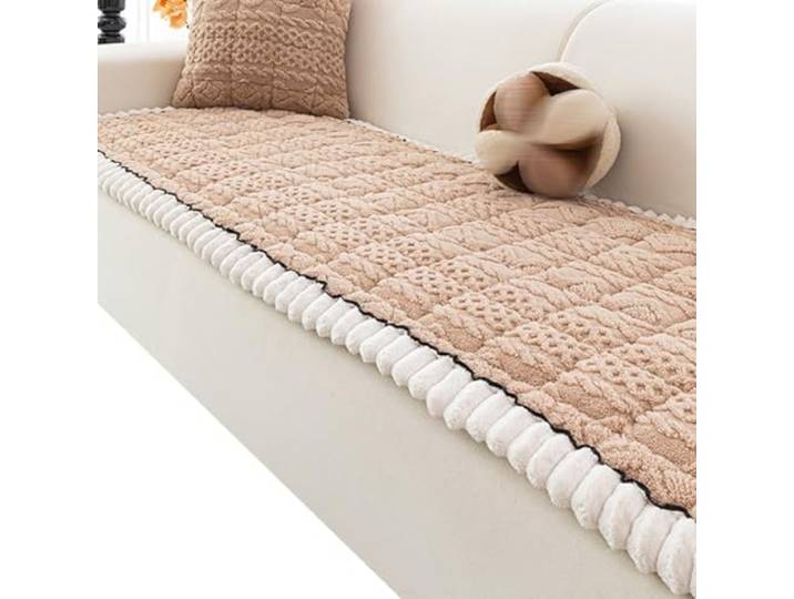 KRXSOBNV Das Sofa, Weiche, rutschfeste Plüsch-Sofabezüge for 3 Kissen(Brown,70x150cm)