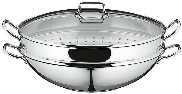 WMF Macao Wok Induktion 4-teilig, Wokpfanne 36 cm  silber EG