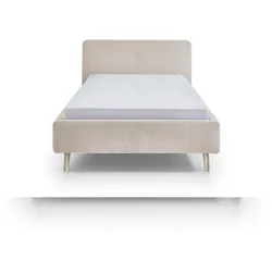 Meise Möbel Polsterbett Mattis 120x200 cm | Bettgestell | skandinavisches Kopfteil | Strukturstoff Beige | Holzfuß sandfarbig