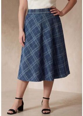 Plus Size Women's Comfort Waist Stretch Denim Swing Skirt by Jessica London in Denim Bias Plaid (Size 28 W)