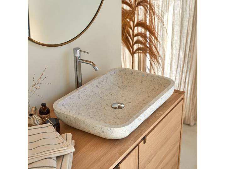 Rechteckiges Waschbecken Cilas aus Premium-Terrazzo Moon - Weiß