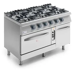 Mastro 700er Kochserie / Gasherd auf statischem Gasofen GN 2/1 und geschlossenem Schrank, 6 Brenner