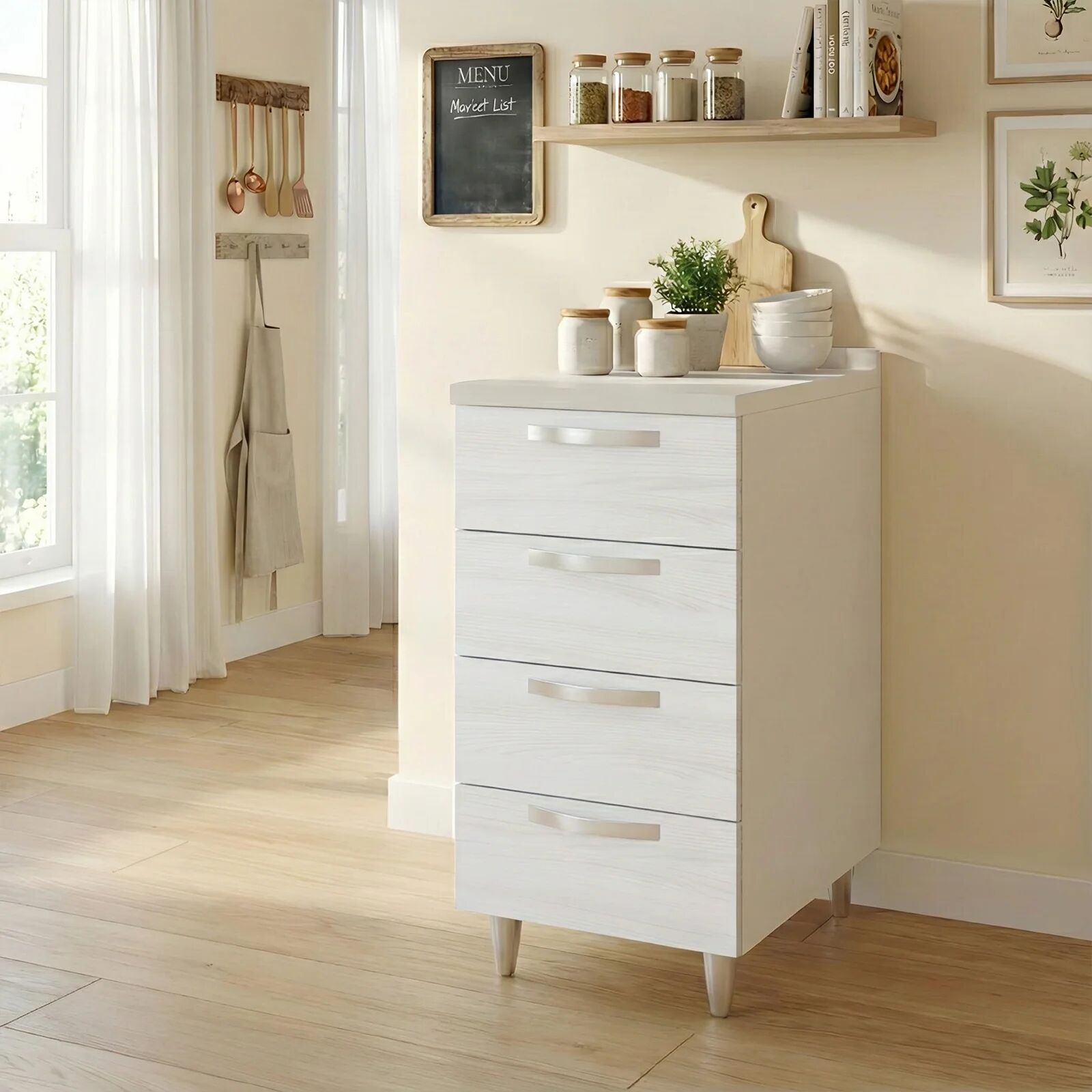 garneroarredamenti Mobile base cucina 40x86h cm 4 cassetti bianco frassinato Talise