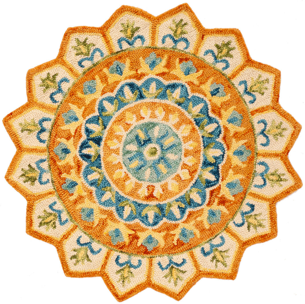 Langley Street Round Oriental Wool Hand Tufted Area Rug Rust / Ivory Round 122 cm