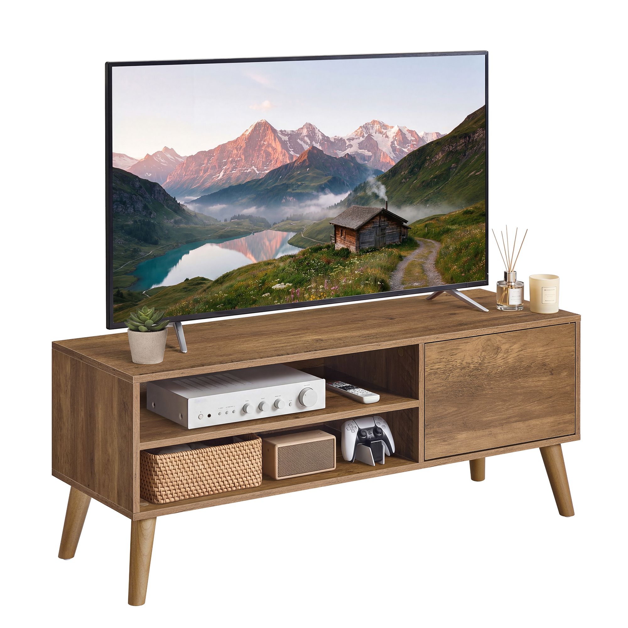 VASAGLE Honigbraunes Mid Century Lowboard für Fernseher bis 55 Zoll LTV120K101