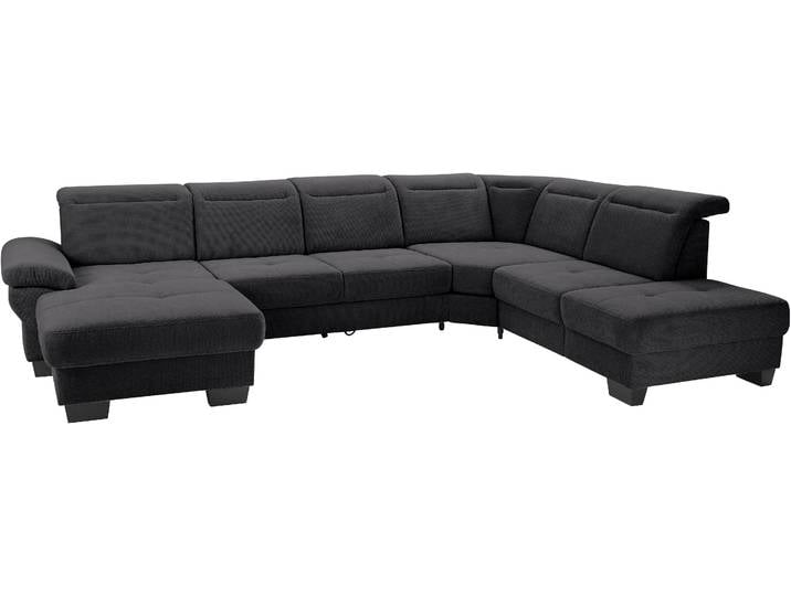 Wohnlandschaft, 360x253 cm, Luxus-Microfaser, Schwarz, Sitztiefenverstellung, Modern, Places of Style
