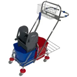 Reinigungswagen Duo 2x17 L verchromt mit Drahtkorb, Müllsackhalter, Presse und Müllsackauflage