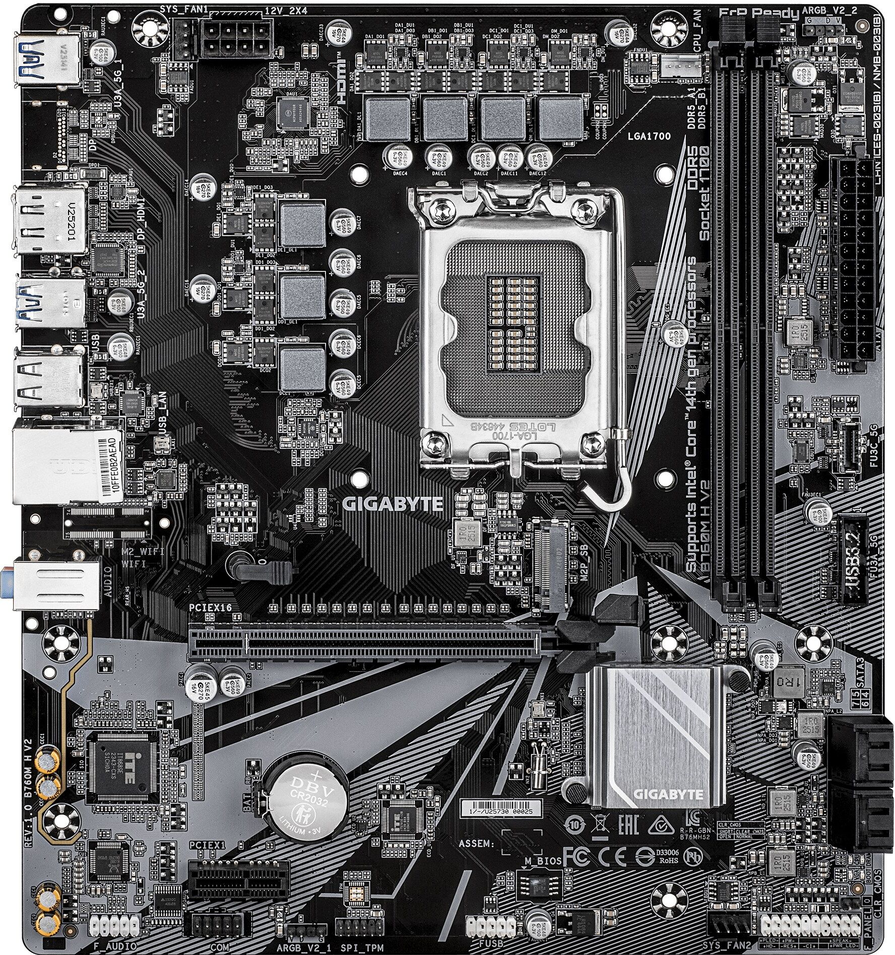 GIGABYTE B760M H V2 Micro-ATX Motherboard - Intel B760 Chipset, LGA 1700 Socket, Supports Intel Core 14th Gen CPUs, 5+1+1 Phases Digital VRM, up to 80