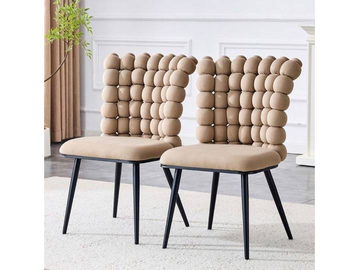 CollaHausse Lot de 2 Chaises Velours Dossier Chaînes Pieds Métal Camel