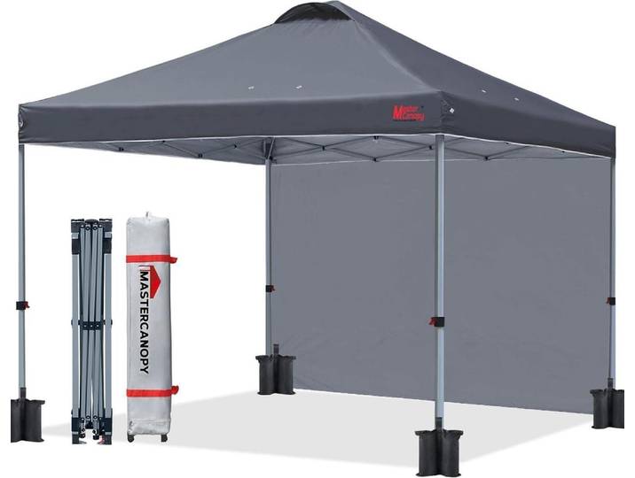 MasterCanopy Pavillon 2,5 x 2,5m Faltpavillon mit Seitenwand Dunkelgrau