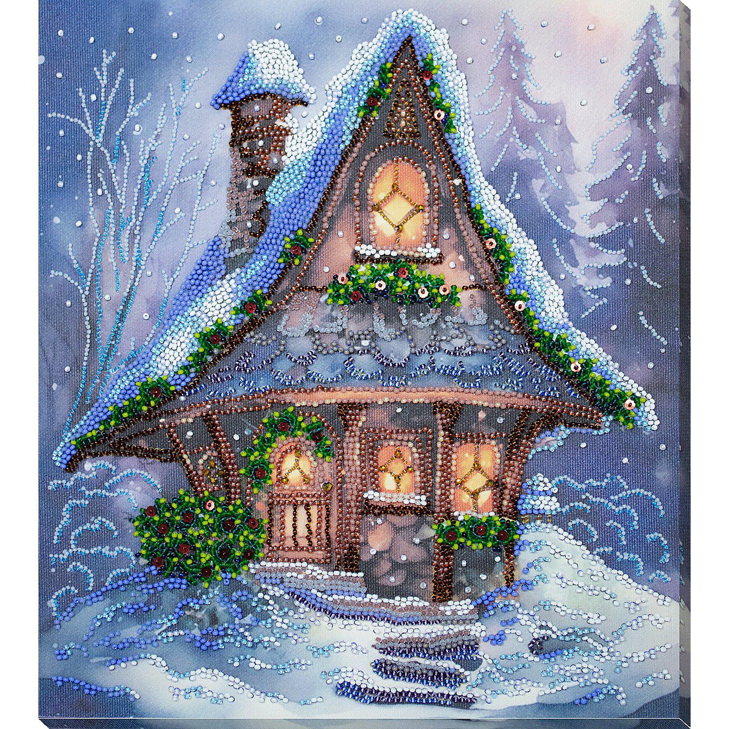 Perlen-Stickbild "Wichtelhaus", 25 x 28 cm