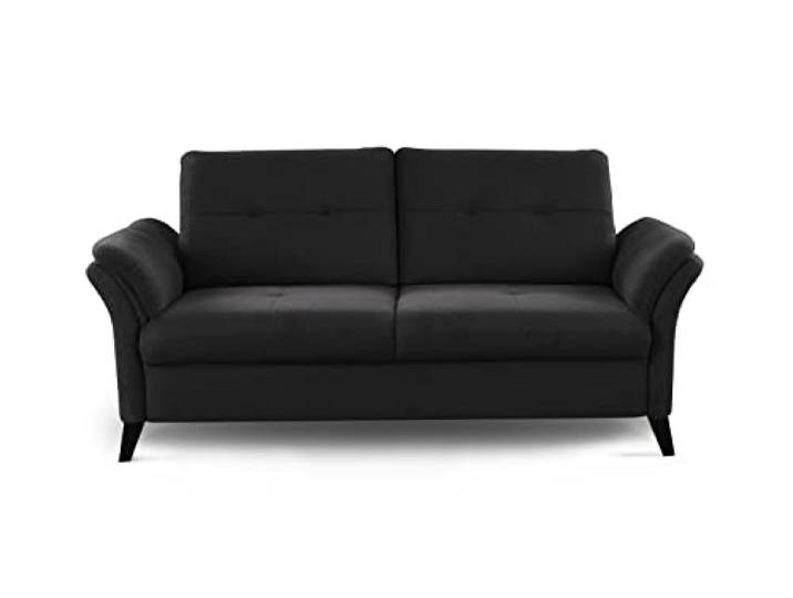 CAVADORE 3er Sofa Grönland / Skandinavische 3-Sitzer-Couch mit Federkern + Sitztiefenverstellung / 193 x 90 x 102 / Flachgewebe, Schwarz